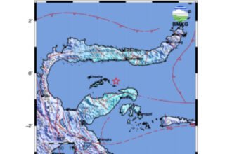 Gempa magnitudo 5,4 mengguncang perairan timur laut Pulau Puah dan dirasakan di sejumlah wilayah Gorontalo, Kamis pagi.