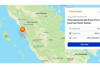 BMKG mencatat gempa magnitudo 4,2 mengguncang wilayah barat Sumatra pada Kamis pagi.