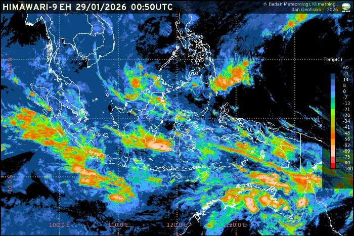 BMKG merilis prakiraan cuaca ibu kota provinsi se-Indonesia pada Kamis, 29 Januari 2026, dengan potensi hujan hingga petir di sejumlah wilayah.