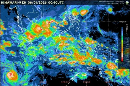 Peta prakiraan cuaca terkini ibu kota provinsi Indonesia pada Selasa, 6 Januari 2026.