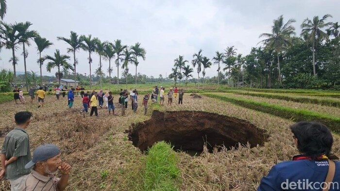Warga Limapuluh Kota Geger, Lubang Raksasa Tiba-tiba Muncul di Sawah