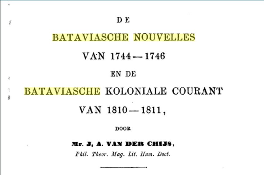 Artikel jurnal Hindia Belanda yang membahas tentang eksistensi surat kabar Bataviasche Nouvelles(Delpher)