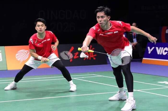 Ganda putra Indonesia Muhammad Rian Ardianto/Leo Rolly Carnando saat tampil di semifinal BATC 2026 melawan Jepang.