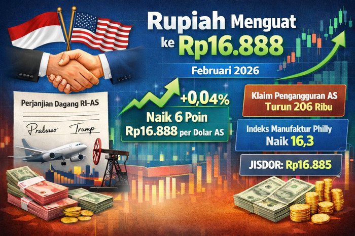 Rupiah menguat setelah penandatanganan perjanjian perdagangan antara Indonesia dan Amerika Serikat di Washington DC, mencerminkan sentimen positif pasar terhadap kerja sama bilateral dua negara.