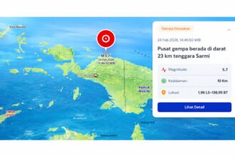 Gempa Sarmi magnitudo 5,7 terasa kuat di pusat wilayah dan mengguncang hingga Kota Jayapura.