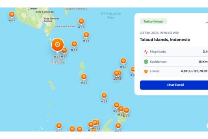 Getaran ringan terasa di Kepulauan Talaud usai gempa magnitudo 3,4, Jumat sore (20/2/2026).