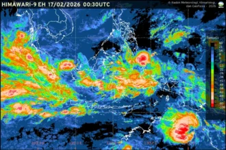Prakiraan cuaca ibu kota provinsi 17 Februari 2026 didominasi hujan ringan, sejumlah wilayah berpotensi petir dan hujan sedang.