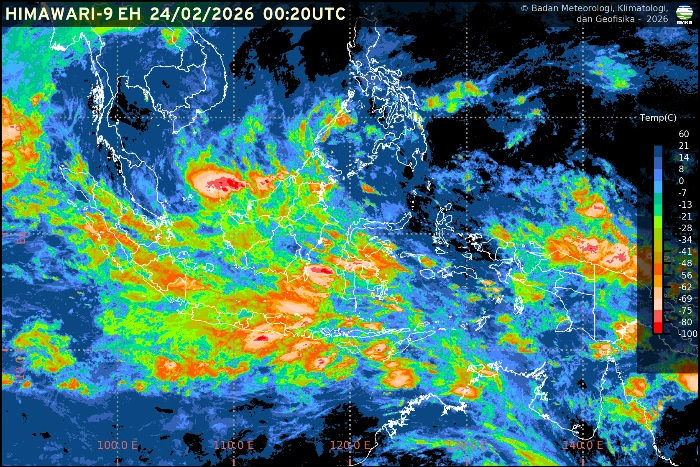 Prakiraan Cuaca Ibu Kota Provinsi 24 Februari 2026: Mayoritas Wilayah Berpotensi Hujan dan Petir.