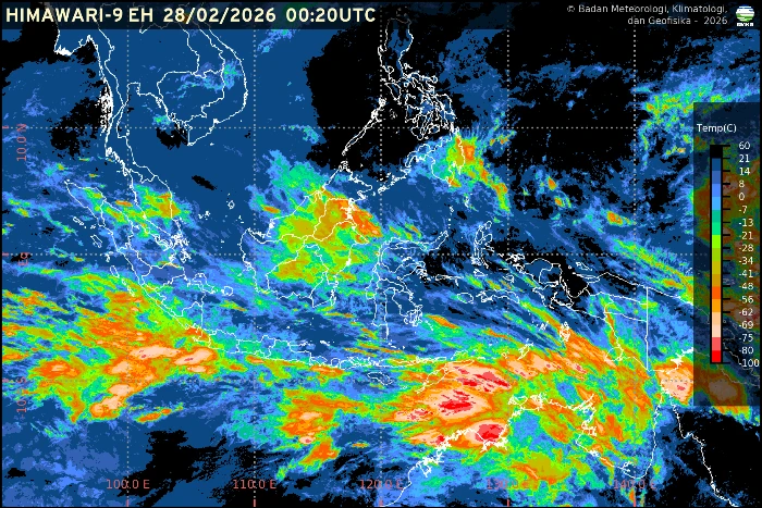 Prakiraan cuaca 28 Februari 2026 menunjukkan hujan ringan mendominasi sebagian besar ibu kota provinsi di Indonesia menurut BMKG.