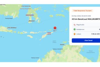 Gempa bumi magnitudo 5,1 mengguncang barat laut Maluku Barat Daya pada Selasa dini hari dan dipastikan tidak berpotensi tsunami.