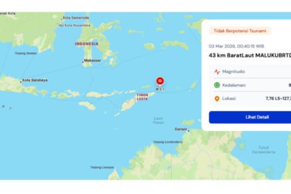 Gempa bumi magnitudo 5,1 mengguncang barat laut Maluku Barat Daya pada Selasa dini hari dan dipastikan tidak berpotensi tsunami.