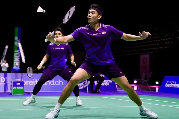 Leo/Bagas tersingkir di babak 16 besar Swiss Open 2026 setelah kalah dua gim langsung dari pasangan Malaysia.