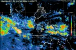 Satelit BMKG menunjukkan sebaran awan tebal dan hujan di ibu kota provinsi seluruh Indonesia, 28 Maret 2026.