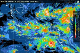 Prakiraan cuaca Indonesia 9 Maret 2026 menunjukkan sebagian besar ibu kota provinsi diprediksi mengalami hujan dengan intensitas ringan hingga sedang.