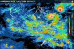 Satelit BMKG menunjukkan pola hujan, petir, kabut, dan berawan tebal yang menyelimuti seluruh ibu kota provinsi di Indonesia pada 11 Maret 2026.