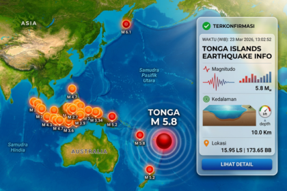 Gempa Tonga M 5,8 tercatat BMKG dengan aktivitas beruntun pasca gempa besar sehari sebelumnya.