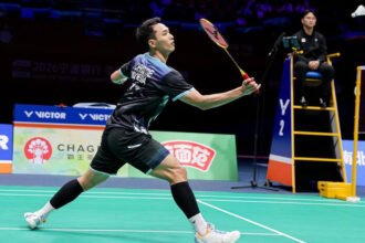 Jonatan Christie tersingkir di perempat final BAC 2026 usai kalah dari Ayush Shetty dalam dua gim langsung.