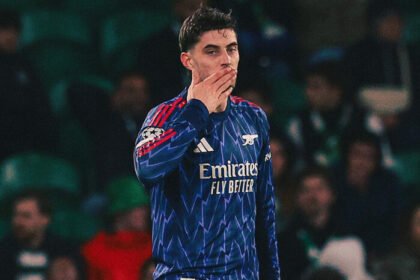 Gol dramatis Kai Havertz di menit akhir membawa Arsenal unggul tipis atas Sporting di leg pertama perempat final Liga Champions.