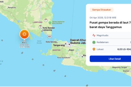 Gempa magnitudo 4,5 mengguncang laut barat daya Tanggamus dan terasa hingga Bengkunat.