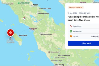 Gempa magnitudo 5,9 mengguncang Nias Utara dini hari dan dirasakan hingga Tapanuli Tengah.