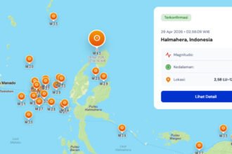 Gempa magnitudo 4,5 mengguncang Halmahera dini hari dengan kedalaman mencapai 183 kilometer.