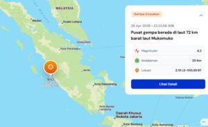 Gempa M 4,2 guncang barat Sumatra tengah malam, terasa hingga Kerinci dan Pulau Pagai, warga diminta tetap waspada.