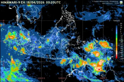 Hujan ringan hingga sedang diprediksi melanda mayoritas ibu kota provinsi di Indonesia pada 19 April 2026.