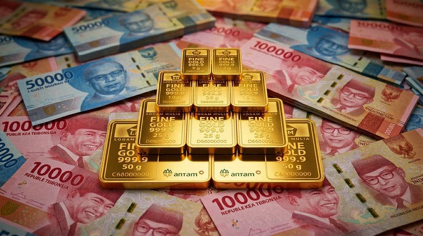 Harga emas Antam anjlok tajam di awal pekan, turun Rp42.000 per gram.