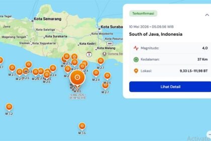 Gempa magnitudo 4,0 mengguncang wilayah selatan Jawa pada Minggu pagi dengan aktivitas seismik yang terpantau berulang dalam waktu singkat.