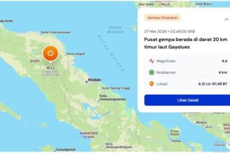 Gempa bumi magnitudo 4,4 mengguncang Gayo Lues, Aceh, dini hari dengan getaran terasa hingga Aceh Tamiang, Langsa, dan Aceh Tengah.