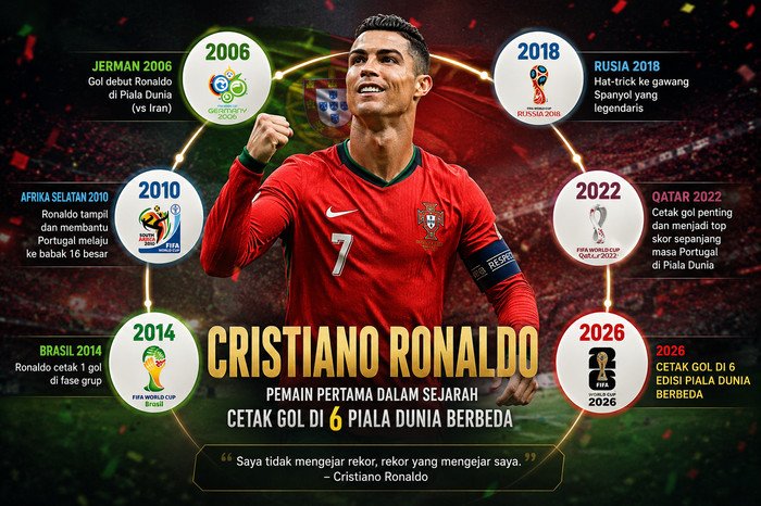 Cristiano Ronaldo mencetak sejarah dengan gol di Piala Dunia 2026 saat Portugal menghadapi Uzbekistan.