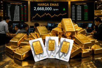 Harga emas Antam pada Senin, 22 Juni 2026, tercatat stabil di level Rp2,668 juta per gram dengan harga buyback tetap Rp2,401 juta per gram.