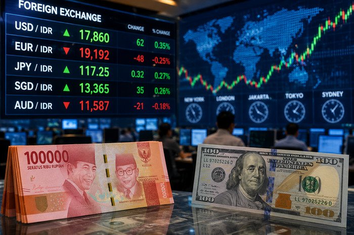 Rupiah menguat ke level Rp17.860 per dolar AS pada sesi pertama perdagangan Senin (29/6/2026), namun ketidakpastian global masih menjadi faktor yang perlu diwaspadai pelaku pasar.