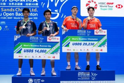 Ganda putra Indonesia Faathir/Devin meraih runner-up Macau Open 2026 setelah kalah dramatis dari pasangan Korea Selatan dalam final Super 300 pertama mereka.