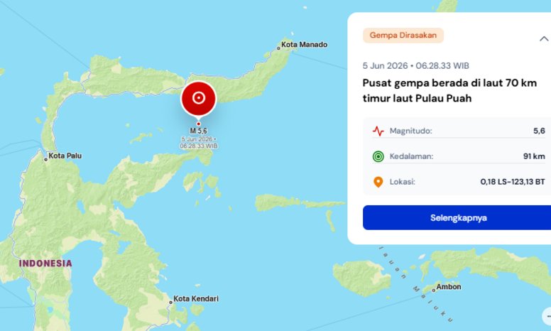 Gempa M5,6 guncang laut timur laut Pulau Puah pagi ini, BMKG minta warga waspada potensi susulan.