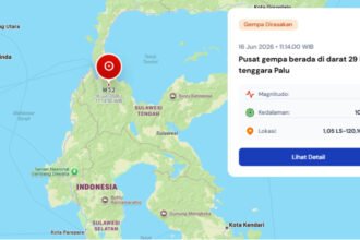 Gempa bumi magnitudo 5,2 mengguncang wilayah tenggara Palu, Sulawesi Tengah, dengan getaran dirasakan warga di Palu dan Sigi pada Selasa (16/6/2026).