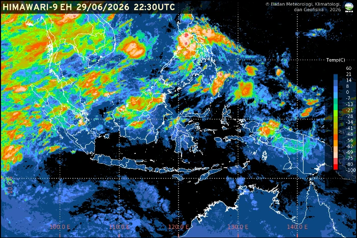 Prakiraan cuaca Indonesia 30 Juni 2026 menunjukkan sebagian besar ibu kota provinsi berpotensi mengalami hujan ringan hingga hujan disertai petir, sementara beberapa wilayah diprediksi berawan dan cerah berawan.