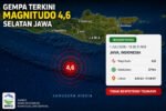 peta lokasi gempa magnitudo 4,6 di perairan selatan Pulau Jawa berdasarkan data resmi BMKG.