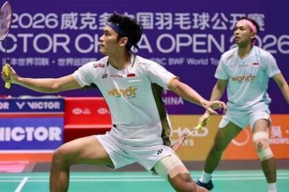 Fajar Alfian/Muhammad Shohibul Fikri lolos ke 16 besar China Open 2026 setelah menaklukkan Huang Di/Liu Yang dalam laga tiga gim yang berlangsung selama 58 menit.