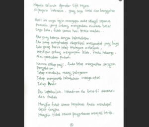 Surat tulisan tangan Menteri PAN-RB Rini Widyantini mengajak ASN tetap menjadi cahaya, menjaga integritas, dan memberikan pelayanan terbaik bagi masyarakat.