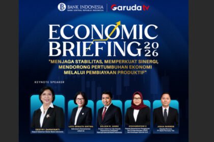 Bank Indonesia dan Garuda TV menggelar Economic Briefing 2026 untuk memperkuat sinergi pembiayaan UMKM demi menjaga stabilitas dan mendorong pertumbuhan ekonomi nasional.