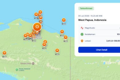 BMKG mencatat gempa bumi magnitudo 4,3 mengguncang Papua pada Kamis sore dengan pusat gempa dangkal berkedalaman 7 kilometer.