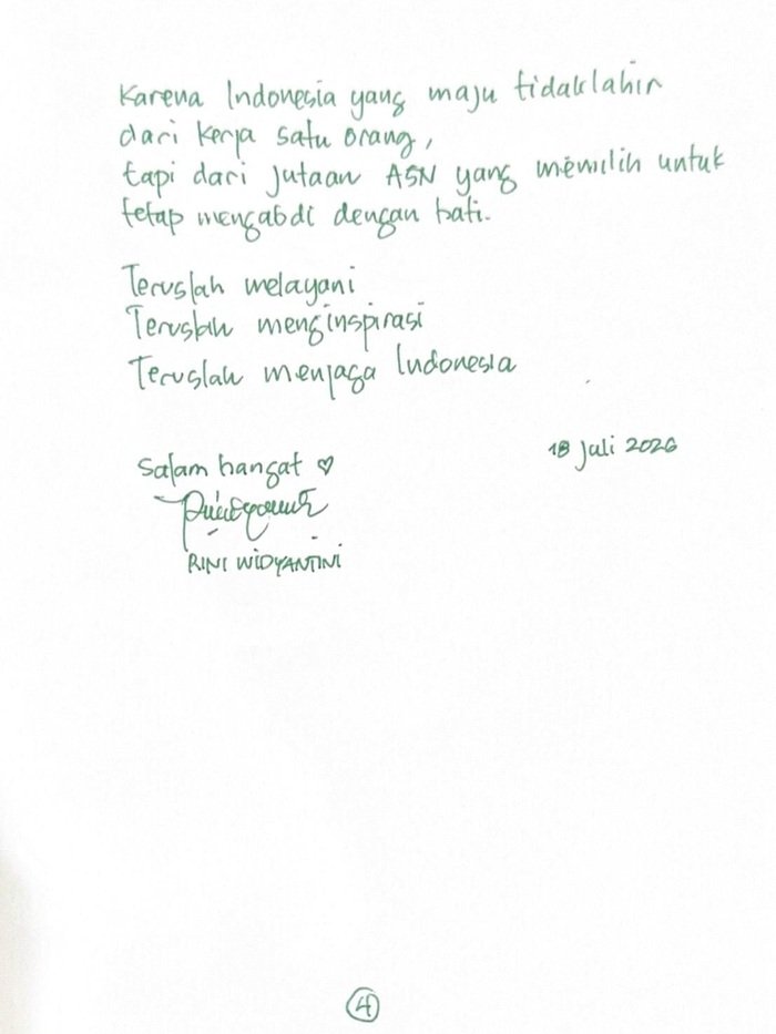 Surat Tangan Menteri Rini untuk ASN: Pesan Menyentuh agar Tetap Jadi Cahaya dan Melayani 14 Surat Tangan Menteri Rini untuk ASN: Pesan Menyentuh agar Tetap Jadi Cahaya dan Melayani