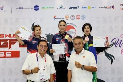 Kris Dayanti mencetak prestasi baru dengan memborong dua medali emas pada Kejurnas Wushu Kungfu 2026 melalui nomor Shanzi Group E Female.