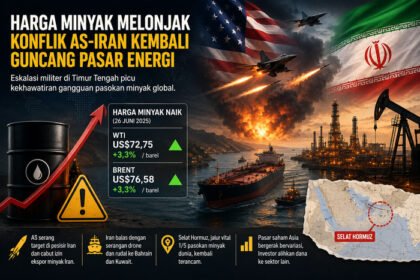 Harga minyak dunia melonjak seiring meningkatnya ketegangan militer AS dan Iran yang kembali mengancam stabilitas pasokan energi dunia.