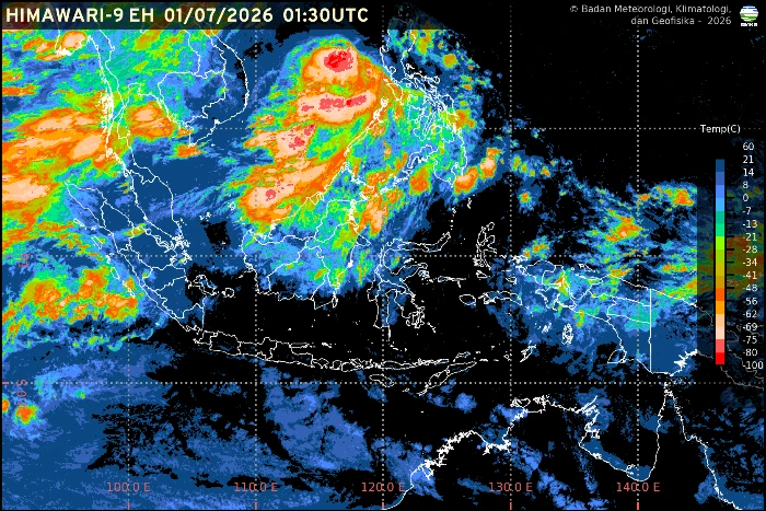 Prakiraan cuaca BMKG pada 1 Juli 2026 menunjukkan hujan ringan masih mendominasi sejumlah ibu kota provinsi di Indonesia, sementara beberapa daerah berpotensi mengalami hujan disertai petir.