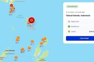 BMKG mengonfirmasi gempa Magnitudo 5,0 mengguncang Kepulauan Talaud pada 12 Juli 2026 dengan pusat gempa di kedalaman 10 kilometer.