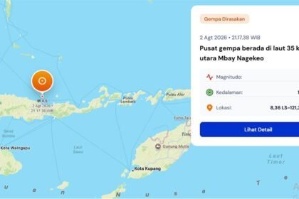 Gempa Magnitudo 4,6 terjadi di laut utara Mbay, Nagekeo, NTT, pada Minggu malam dengan getaran dirasakan di Ende dan Ngada, tanpa laporan kerusakan maupun korban.