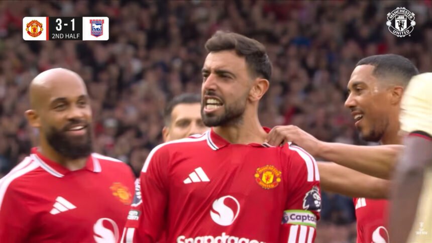 Bruno Fernandes menjadi bintang kemenangan Manchester United setelah mencetak hat-trick ke gawang Ipswich Town.