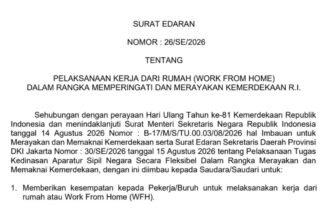 Catat! Pemprov DKI Imbau Perusahaan di Jakarta Terapkan WFH pada Selasa 18 Agustus 2026